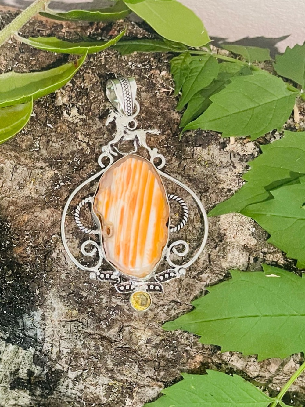 Solar Agate Citrine 925 Sterling Silver Pendant